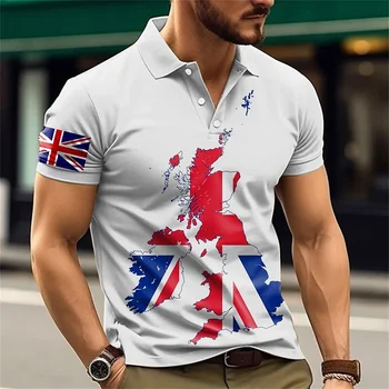 Проста мъжка тениска-поло с британския американски принтом, Мъжки дрехи, Ежедневни уличен топ, тениска, Свободна лятна мода, Всекидневни къс ръкав