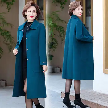 2023 Есенно-Зимния Нова Вълна палто В Корейски Стил За по-Възрастните Жени, Дълго Свободно Двустранно кашемировое Вълна Палто, Яке A218