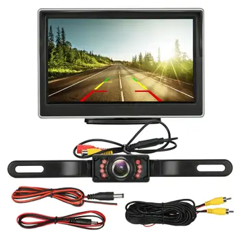 Резервна камера за задно виждане HD, Парковочная система за нощно виждане, 5-инчов авто монитор TFT LCD екран, HD Цифров