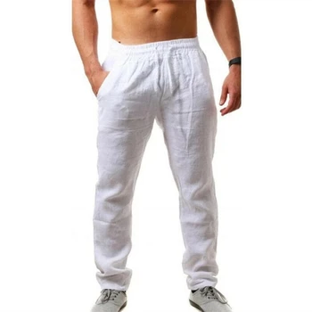 Мъжки памучни дълги ленени панталони Летни обикновена дишащи ленени панталони Мъжки ежедневни панталони с еластичен ластик на талията Harajuku Trous