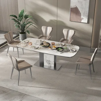 Италиански маса за хранене лек, луксозен, модерен и лесен. Обзаведен малък апартамент, правоъгълна маса и стол за домашна употреба