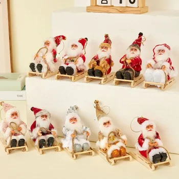 Мини-плюшевое украса, Дядо Коледа, Количка за каране на ски на Дядо Коледа, Подарък пакет Коледа плюшевое украса за масата