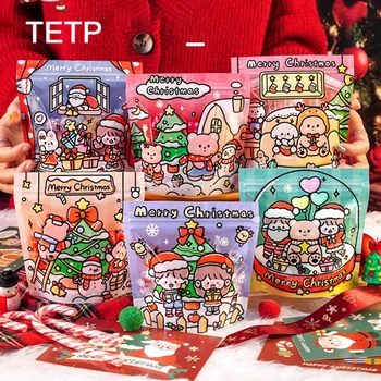 TETP 100шт Коледен подарък Чанта с цип Коледна парти Бонбони, Бисквити Опаковка за закуски Украшение на Дядо Коледа, Снежен човек на Едро