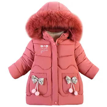 Зимно палто за малки момичета с кожа яка с качулка, топло ветрозащитное Детско пуховое палто, хубаво палто за деца, стеганая яке