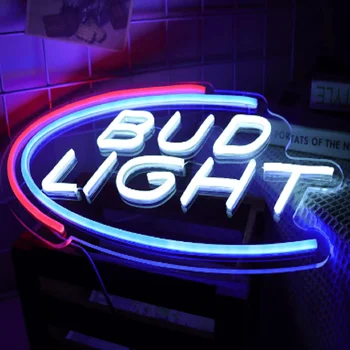 Неонова реклама с Bud Light Бирария, Кръчма, клуб за домашна бар, вечерни, Стенен интериор, 3D Монтиране на художествено осветление, Табела, ресторант, подарък за рожден ден
