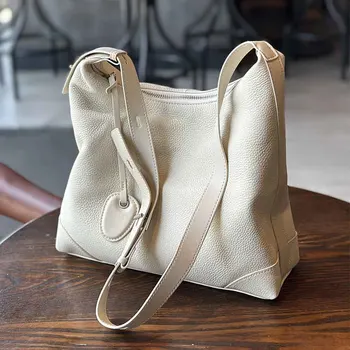 Дамска чанта от естествена кожа в стил MS Leisure на едно рамо, Чанта-тоут, Мека Дамска чанта-Месинджър от телешка кожа, Черен, Новост 2023
