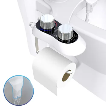Закрепване за седалката на тоалетната чиния биде С държач за хартия, Неэлектрическая Двойна Дюза, Смесител за топла и студена вода, Пръскачка за баня