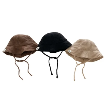 Вязаная Рибарска шапка в корейски стил, детска солнцезащитная шапка за пътуване на открито, шапка с голяма периферия