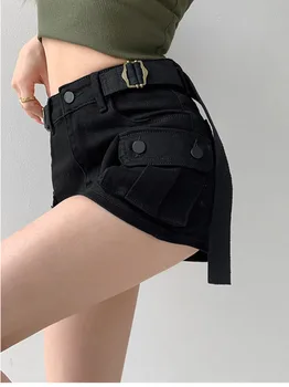 WOMENGAGA 2023, Нова работно облекло за момичета с ниска талия, дънкови шорти, Дамски летен дизайн, декоративен колан, тънки топли панталони VBA3