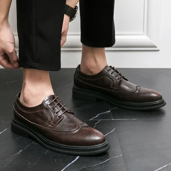 Кожени Мъжки Модел обувки с дантела, модерен Мъжки Ежедневни обувки-Oxfords, Мокасини ouotdoor, Мъжки Обувки, Обувки за сватбеното парти за Мъже