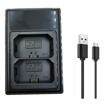 NP-FZ100 USB LCD двойно Зарядно за фотоапарат Sony A7III A7RIII A7373 A7R3 A9 A7R4 A7RM4 A6500 с пристанище Type-C