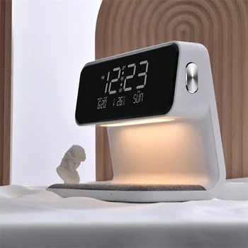 Малка странична лампа безжична зареждане LCD дисплей будилник безжично зарядно устройство за телефон многофункционална аларма