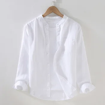 Мъжки дрехи 2023, Мъжки дишаща бельо риза с висока яка в стил ретро с дълги ръкави, мъжка риза