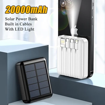 Слънчева батерия 20000 ма, Преносим Powerbank с led осветление, външно зарядно устройство Poverbank за iPhone 12 13 11 Xiaomi