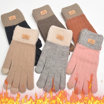 Есенно-зимни топли ръкавици за жени, кашмир възли ръкавици със сензорен екран, офис антифриз, Плюшени флисовые дебели ръкавици