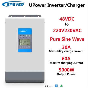 5000 W EPEVER Инверторное зарядно устройство UP5000-M6342 от 48 vdc до 220 230 vac Включва 60A MPPT Контролер за слънчеви такса 30A Зарядно устройство