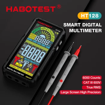 HABOTEST HT128 Цифров мултицет Smart Anti-burn Акумулаторна м 6000 Броя Волтметър NCV тестер 4,88 инчов LCD дисплей с подсветка