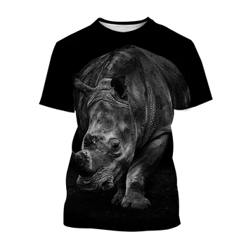 Мъжка Тениска с големи животни принтом 2023, Нова тениска с къс ръкав в стил Африкански Носорог, Harajuku, Хип-хоп, Ежедневна мода Градинска Дрехи, Топ