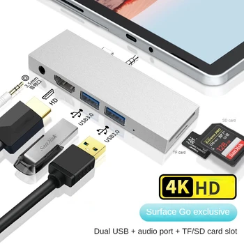 Хъб Type-C за Microsoft Surface Go 3 2 1 4K, HDMI-съвместим с 3.5 мм адаптер USB 3.0 TF за докинг станция Surface Go2 Go3 USB C