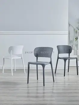 Скандинавски домакински пластмасова маса за хранене, стол, прост стол с облегалка за почивка, модерен пластмасова маса, стол за преговори, уличен стол