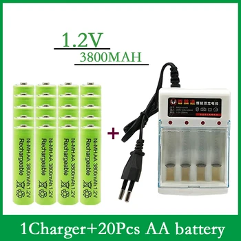 Нова акумулаторна батерия AA 3800mAh AA1.2v Никел-водородната акумулаторна батерия, подходяща за играчка на LED лампи MP3 + зарядно устройство