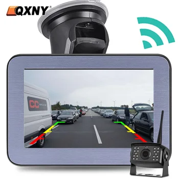 QXNY Безжичен IPS 5-Инчов Автомобилен Монитор за обратно виждане камера за обратно виждане за шофиране на камион със Стабилно Цифров Сигнал Автоматично Паркиране