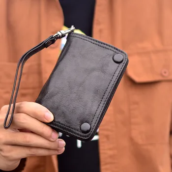 Чантата AETOO, дълга кожена чанта за джоб, чанта за карти, мултифункционален слот за карти, ретро случайни мъжки кожен портфейл ръчно изработени