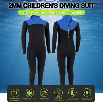 Едно парче неопрен за сърфиране, здраво водолазен костюм за свободно плаване, задържащ топлината Детски комплект за къпане, цип отпред, от неопрен с дебелина 2 мм, за момичета и момчета
