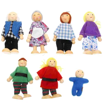 7 Бр. Малки кукли За възрастни, семейни ролеви играчки, мини-фигурките от Дърво, Гъвкави Деца