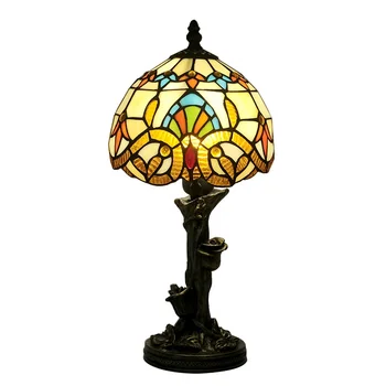 LongHuiJing 8-инчов осветление от Тифани Средиземноморски лампа от витражного стъкло Настолна лампа от 