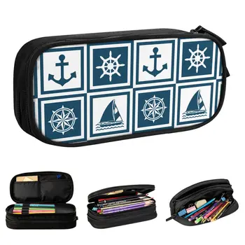 Дизайн в морската тема Котва, Компас молив случай Чудесна Кутия за писалки Чанти за моливи За момичета И момчета с Голям Капацитет на Офис подарък калъф за моливи