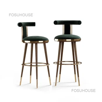 Скандинавските Дизайнерски бар столове с облегалка за кухненски мебели Модерни и луксозни бар столове от масивно дърво за дома, Бар стол на рецепцията на Хотела, Обичай