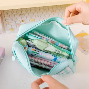 За съхраняване на работния плот Мультяшная клетчатая чанта за моливи, държач за канцеларски материали, чанта за съхранение на моливи с цип в корейски стил