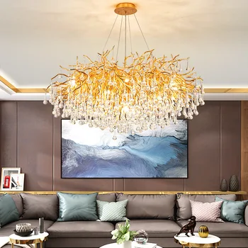 Съвременната Златна Хромирани Луксозен Кристален Полилей, за украса на всекидневната, led полилей, домашно осветление, Окачен лампа под формата на капки вода на Вила
