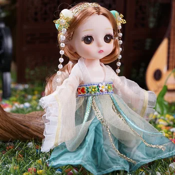 Hanfu Старинна Дворцовое обличам Кукла Сватбена рокля за момичета Детски играчки Тоалетна кукла 17 см с подарък кутия