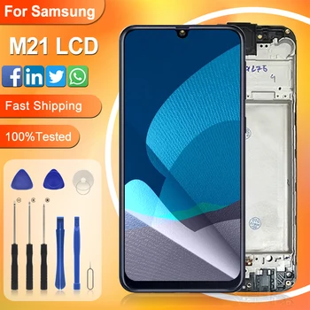 Catteny 6.4 См за Samsung Galaxy M21 LCD сензорен екран Дигитайзер в събирането на Подмяна на Дисплея M215 с рамка