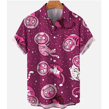 Големи хавайски ризи с принтом котка за мъже, риза с флорална принтом във формата на медузи, социална дрехи с мультяшными графити, 2023