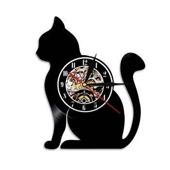 Кити Vinyl Плоча 3D Стенен часовник с Модерен Дизайн Котка Стенен часовник с животни Часовници за домашен интериор Relogio Parede Идея за подарък ръчна изработка