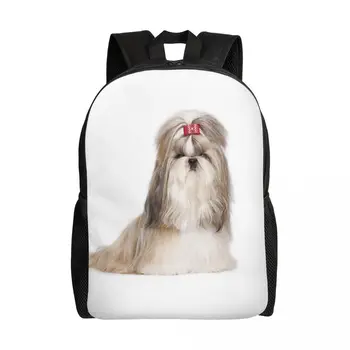 Раница Shih дзъ с лък за жени и мъже, Водоустойчива чанта за училище за кучета, чанта за книги с принтом