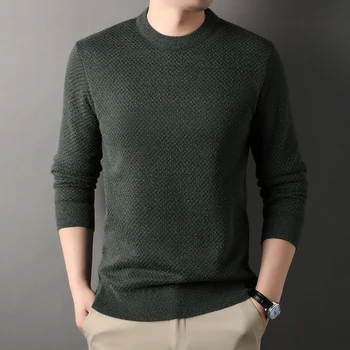 Марка BROWON, мъжки пуловер, Есен 2023, Нова однотонная плюшен и дебели топли зимни дрехи, Мъжки обикновена ежедневни пуловер с кръгло деколте, мъжки