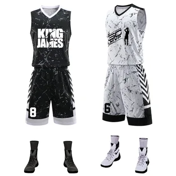Размер XS-7XL, адаптивни Нов комплект детска баскетболна форма, мъжки дишаща баскетболно жилетка, спортна риза с принтом, тренировочная
