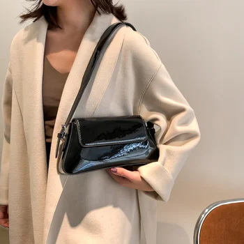 Дамски чанти за едно рамо, модерен однотонная проста дамска чанта, дамска чанта от изкуствена кожа, Реколта модерна чанта под мишниците