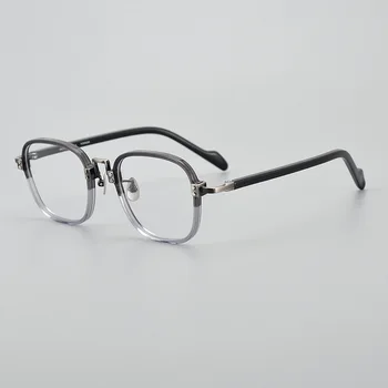 19-0038 Титанов квадратни очила за мъже, Дизайнерски персонални очила по рецепта от оптични късогледство, Дамски слънчеви очила в рамки