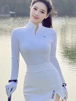 2023 Нов Женски костюм за голф, Вязаная Бяла тениска с дълги ръкави, Топ, Бързосъхнеща Спортна Къса пола от надпреварата