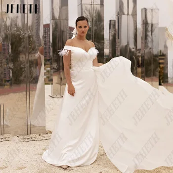 JEHETH Модерна Сватбена рокля с открити рамене, расшитое мъниста, сатенени рокли за булката с V-образно деколте, Големи Размери, Панделка във формата на Русалки, vestidos de новия
