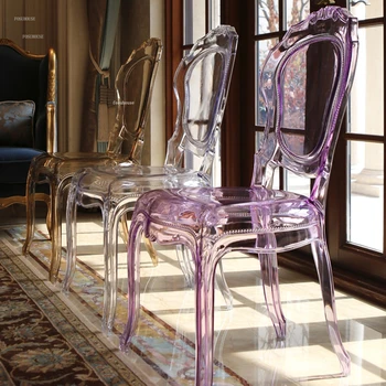 Френски Прозрачни Трапезни столове Проста Мебели за дома Пластмасова маса за Хранене, стол С облегалка Луксозен Кристален мебели B