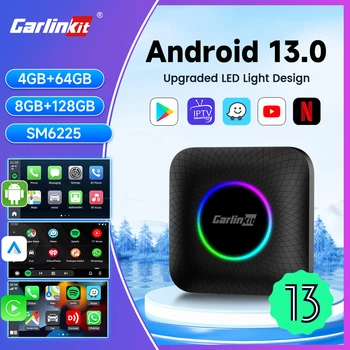 Carlinkit Ai Box Android 13 Led Безжичен Android Auto и Apple CarPlay Smart Tv Box QCM6225 Youtube, Netflix автоаксесоари 2023