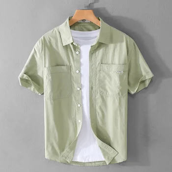 Лятна Мъжки Ежедневни Удобна риза с къс ръкав От 100% Памук, Цвят Свободен, Проста Мъжки работни облекла, Многостранен младежки Свежа риза