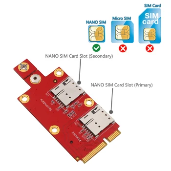 M. 2 Key B към адаптер Mini PCI-e с 2 слота за карти NANO SIM за 3G модул 4G 5G