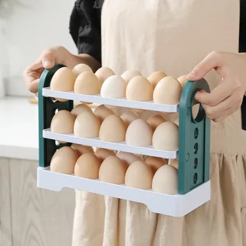 Нова кутия за съхранение на яйца в хладилника, 3-Слойный, може да бъде обратим, 30-клетъчна поставка за яйца, тава за яйцата на домашната кухня, и многопластова полк за яйца